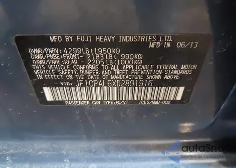 2013 Subaru Impreza 2.0I Sport Premium из США, поврежденный, VIN JF1GPAL6XD2891916